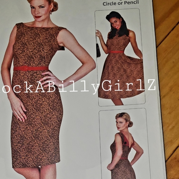 Tatyana Leopard Retro 1950’s Pinup Pencil Dress w Red Back Flap & Button Detail - Picture 2 of 9